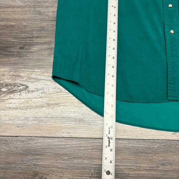 Vintage 80s Saks Fifth Avenue Teal Mens L Long Sleeve Button Down Corduroy Shirt - Picture 8 of 10